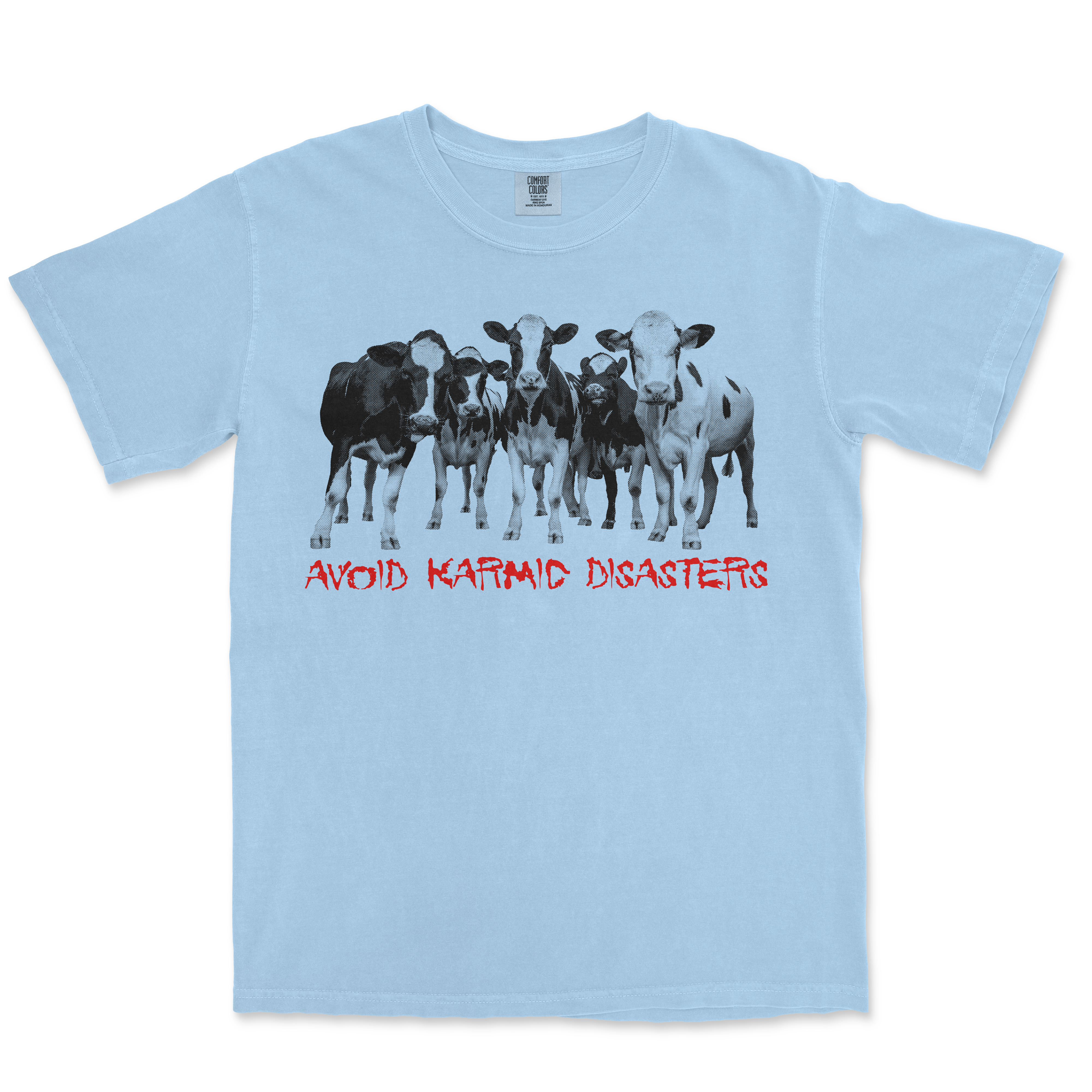 PRE-ORDER: DEVARISHI RECORDS 'Avoid Karmic Disasters' T-Shirt / LIGHT BLUE