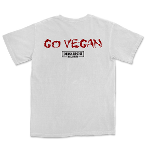 PRE-ORDER: DEVARISHI RECORDS 'Avoid Karmic Disasters / Go Vegan' T-Shirt / WHITE